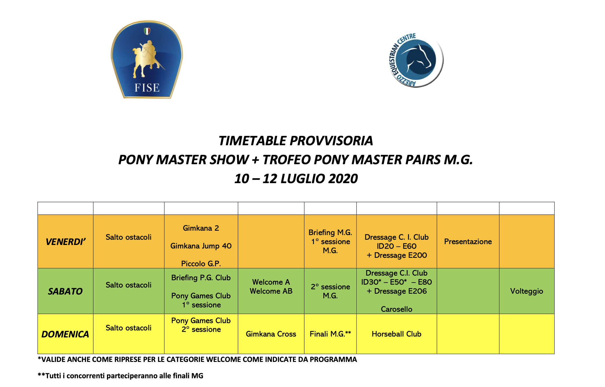 Pony Master Show ecco la timetable provvisoria Riders Advisor